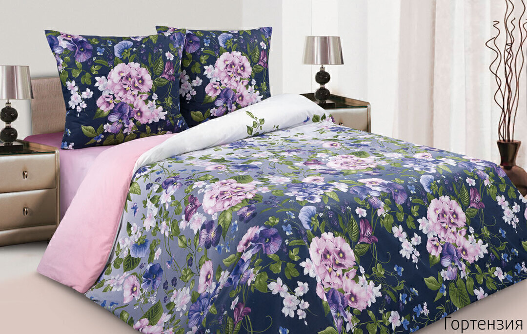 КПБ евро поплин Поэтика <Гортензия,>